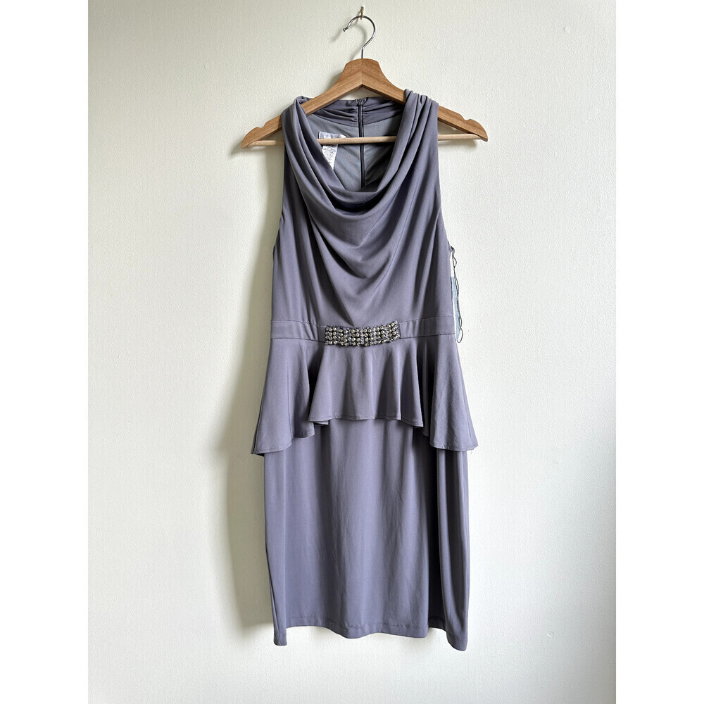 London Times cocktail party Dress Gray steel Ruffle Sleeveless Zip-back size 10